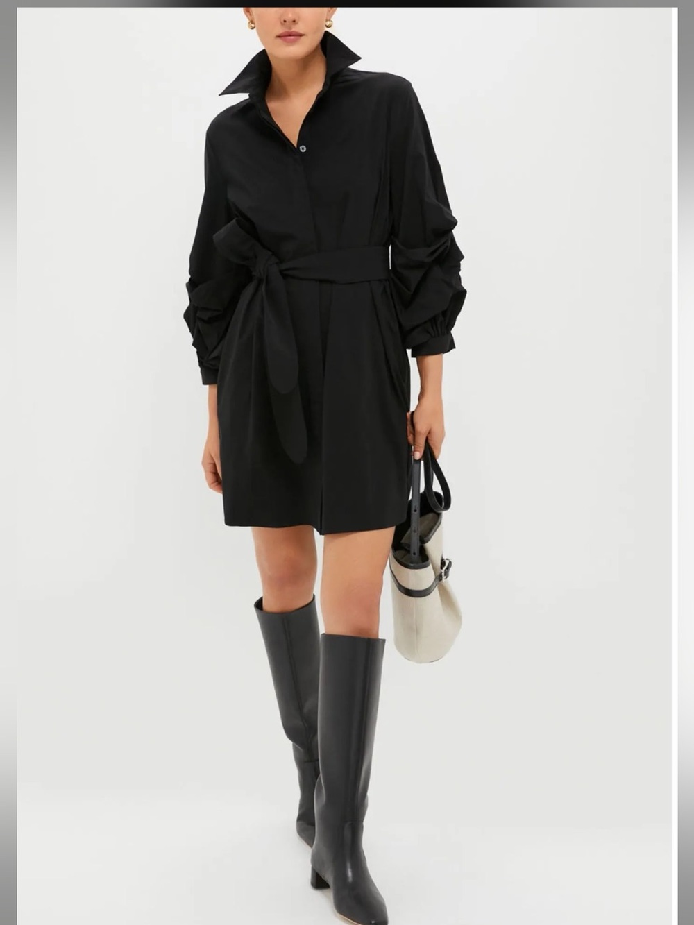 Pomander Place Alessia Black Ruffle-Sleeve Mini Shirt Dress